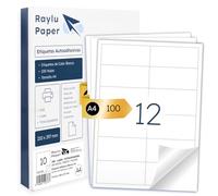 Raylu Paper ® - White Self-Adhesive Paper Labels for Printing, A4 Sheets for Inkjet Printers, Laser and Copiers, 12 Labels per Sheet (97 x 42.3 mm)