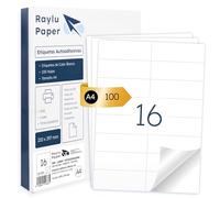 Raylu Paper ® - White Self-Adhesive Paper Labels for Printing, A4 Sheets for Inkjet Printers, Laser and Copiers, 16 Labels per Sheet (105 x 35 mm)