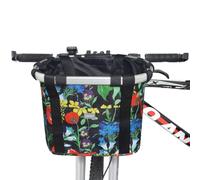 RAYMACE Bicycle Basket Dog Bike Handlebar Basket Front,Folding Detachable Quick Release Easy Install,Cycling Picnic Bag (Blue Flower)