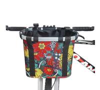 RAYMACE Bicycle Basket Dog Bike Handlebar Basket Front,Folding Detachable Quick Release Easy Install,Cycling Picnic Bag (Red Flower)