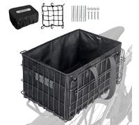 RAYMACE Bike Basket Rear,Bicycle Basket with Removable Liner,Rainproof Cover and Cargo Net,Folding Bike Baskets for Adult,Quick Release Design Fits for Most Rear Mounted Bike Rack