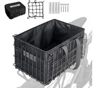 RAYMACE Bike Basket Rear,Bicycle Basket with Removable Liner,Rainproof Cover and Cargo Net,Folding Bike Baskets for Adult,Quick Release Design Fits for Most Rear Mounted Bike Rack