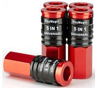 RayMagic 5 In 1 Universal Quick Industrial Connect Coupler, 1/4" Female NPT, Air Hose Fittings, Release Sleeve, Red (5-Piece)