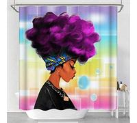 Raymall Shower Curtain African American Woman Afro Lady with Purple Hair Black 72x72 Inches Waterproof Fabric Polyester with Hooks for Bathroom Decor (Multi2-woman)