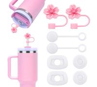 Raymall Spill Stopper For Stanley 40oz/30oz 1.0, 8pcs Silicone Spill Proof Stopper with Pink Flower Cherry Blossom Straw Cover Caps