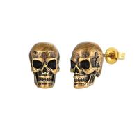 Raymard Gothic Skull Studs Earrings for Men, Punk Skeleton Biker Studs in Stainless Steel/Gold/Black Tone, Cool Jewlery for Hip Hop Rapper Cocktail Party, Stainless Steel, No Gemstone