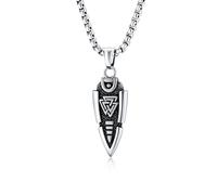 Raymard Viking Odin's Spear Valknut Gungnir Stainless Steel Necklace, Norse Mythology Pagan Men's Pendant, 24” Rolo Chain Men's Nordic Style Jewelry, Stainless Steel, No Gemstone