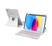 RAYMCRAFT for iPad 11th(A16, 2025)/10th Generation Case with Keyboard, 360° Rotatable Case & Detachable Backlit Keyboard, Precision Cutouts and Pen Holder for iPad A16 11''/10th 10.9'', White