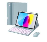 RAYMCRAFT for iPad 11th (A16, 2025) / 10th Generation Case with Keyboard, Mouse and Detachable Wireless Keyboard, 7-Color Backlight, Slim Case with Pencil Holder, Blue