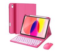 RAYMCRAFT for iPad 11th (A16, 2025) / 10th Generation Case with Keyboard, Mouse and Detachable Wireless Keyboard, 7-Color Backlight, Slim Case with Pencil Holder, Red