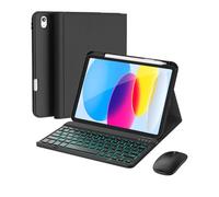 RAYMCRAFT for iPad 11th (A16, 2025)/10th Generation Case with Keyboard, Mouse and Detachable Wireless Keyboard, 7-Color Backlight, Slim Case with Pencil Holder, Black