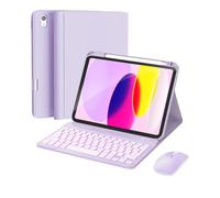 RAYMCRAFT for iPad 11th (A16, 2025) / 10th Generation Case with Keyboard, Mouse and Detachable Wireless Keyboard, 7-Color Backlight, Slim Case with Pencil Holder, Purple