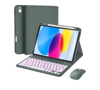 RAYMCRAFT for iPad 11th (A16, 2025) / 10th Generation Case with Keyboard, Mouse and Detachable Wireless Keyboard, 7-Color Backlight, Slim Case with Pencil Holder, Olive Drab