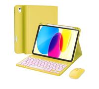 RAYMCRAFT for iPad 11th (A16, 2025) / 10th Generation Case with Keyboard, Mouse and Detachable Wireless Keyboard, 7-Color Backlight, Slim Case with Pencil Holder, Yellow