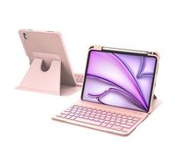 RAYMCRAFT for iPad Air 11-inch Case with Keyboard M3/M2 (2025/2024), 360° Rotatable Case & Detachable Wireless Keyboard, 7-Color Backlight, Precision Cutouts and Pen Holder for iPad Air 11-inch, Pink