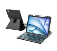 RAYMCRAFT for iPad Air 11 inch Case with Keyboard M3/M2 (2025/2024), 360° Rotatable Case & Detachable Wireless Keyboard, 7-Color Backlight, Precision Cutouts and Pen Holder for iPad Air 11 inch, Black