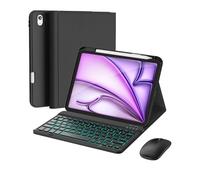 RAYMCRAFT for iPad Air 11 inch Case with Keyboard M3/M2 (2025/2024), Mouse and Detachable Wireless Keyboard, 7-Color Backlight, Slim Case with Pencil Holder, Black