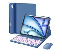 RAYMCRAFT for iPad Air 11-inch Case with Keyboard M3/M2 (2025/2024), Mouse and Detachable Wireless Keyboard for iPad Air 11" & Air 5th/4th, 7-Color Backlight, Slim Case with Pencil Holder, Steel Blue