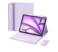 RAYMCRAFT for iPad Air 11-inch Case with Keyboard M3/M2 (2025/2024), Mouse and Detachable Wireless Keyboard for iPad Air 11" & Air 5th/4th, 7-Color Backlight, Slim Case with Pencil Holder, Purple