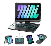 RAYMCRAFT for iPad mini 7 (A17 Pro, 2024) & Mini 6 (2021) Case with Keyboard, 7 Colors Backlit Keyboard with Trackpad, Auto Sleep/Wake, 360° Rotatable Case for iPad mini 7th 6th Gen 8.3", Black