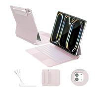 RAYMCRAFT for ipad Pro 13 inch Case with Keyboard (M5 2025 / M4 2024), Magic Keyboard with Pencil Buckle, 11 Colors Backlight, Stain-Resistant Surface, Multi-Touch Trackpad, Magnetic Stand, Pink