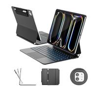 RAYMCRAFT for ipad Pro 13 inch Case with Keyboard (M5 2025 / M4 2024), Magic Keyboard with Pencil Buckle, 11 Colors Backlight, Stain-Resistant Surface, Multi-Touch Trackpad, Magnetic Stand, Black