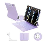 RAYMCRAFT for ipad Pro 13 inch Case with Keyboard (M5 2025 / M4 2024), Magic Keyboard with Pencil Buckle, 11 Colors Backlight, Stain-Resistant Surface, Multi-Touch Trackpad, Magnetic Stand, Purple