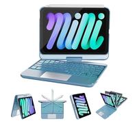 RAYMCRAFT iPad Mini 7 Case (A17 Pro, 2024) and Mini 6 (2021) with Keyboard, 7 Colors Backlit Keyboard with Trackpad, Auto Sleep/Wake, 360° Rotating Case for iPad Mini 7 (A17 Pro, 2024)