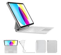 RAYMCRAFT Magnetic Keyboard Case, iPad Keyboard Case for iPad 10th Generation (2022), Easy-Set Floating Cantilever Stand, Springy Backlit Keys, Precision Multi-Touch Trackpad (White)