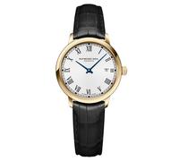 Raymond Weil Women's Toccata 29 Date Leather Strap Watch, White/Black