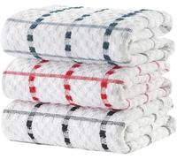 RAYMSTER Check Designed Kitchen Terry Tea Towels - Pure Cotton Assorted Colors - Super Absorbent, Machine Washable Soft Touch Kitchen Towel - Reusable & Long-Lasting - 65 x 40 cm - Pack of 3