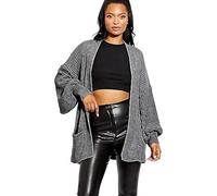 RAYMSTER Ladies Balloon Sleeve Short Cardigan Women's Open Front Two Pocket Puff Sleeves Oversized Chunky Knitted Cardigans Loose Fit - (Multiple Colors & Sizes) Charcoal