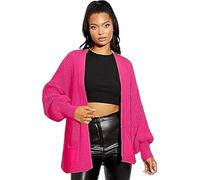 RAYMSTER Ladies Balloon Sleeve Short Cardigan Women's Open Front Two Pocket Puff Sleeves Oversized Chunky Knitted Cardigans Loose Fit - (Multiple Colors & Sizes) Hot Pink