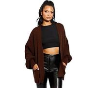 RAYMSTER Ladies Balloon Sleeve Short Cardigan Women's Open Front Two Pocket Puff Sleeves Oversized Chunky Knitted Cardigans Loose Fit - (Multiple Colors & Sizes) Chocolate