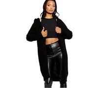 RAYMSTER Women Ladies Cardigan Cable Open Front Knitted Oversized Long Hooded Chunky Jumper Cape Top Sweater Knitwear Loose Coat - Size UK (8-16) Black