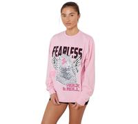 RAYMSTER Womens Long Sleeve Round Neck Tiger Fearless Print Tops Rock & Roll Oversized Sweatshirt Ladies Tiger Face Fearless Printed Baggy Sweat Shirt - Size UK (S-XXL) Pink