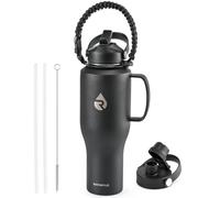 RAYMYLO 1.2L Insulated Water Bottle with Handle, Triple Wall Vacuum | Cold 48 hrs, Stainless Steel with Handle & Straw Lid & Paracord Handle, Leakproof Travel Flask