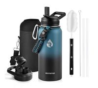 RAYMYLO Insulated Stainless Steel Water Bottle with Straw & Spout Lids, 1L Leak Proof Metal Water Flask Jug for Sports and Travel, BPA-Free, Keeps Cold for 48 Hrs, Hot for 24 Hrs