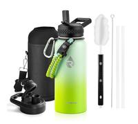 RAYMYLO Insulated Stainless Steel Water Bottle with Straw & Spout Lids, 1L Leak Proof Metal Water Flask Jug for Sports and Travel, BPA-Free, Keeps Cold for 24 Hrs, Hot for 12 Hrs