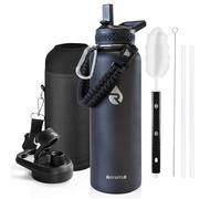 RAYMYLO Insulated Water Bottle 40 oz, Triple Wall Vacuum Stainless Steel (Cold for 48 Hrs), Leak Proof & Non-BPA, Modern Water Flask Jug with Paracord Handle & Straw Spout Lids, Magic Black