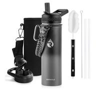 RAYMYLO Insulated Water Bottle 590 ml, Triple Wall Vacuum Stainless Steel (Cold for 48 Hrs), Leak Proof & Non-BPA, Kids Water Bottle Jug for School with Straw Spout Lids, Dark Gray