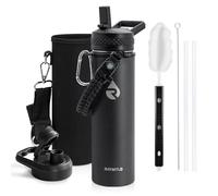 RAYMYLO Insulated Water Bottle 590 ml, Triple Wall Vacuum Stainless Steel (Cold for 48 Hrs), Leak Proof & Non-BPA, Kids Water Bottle Jug for School with Straw Spout Lids, Magic Black