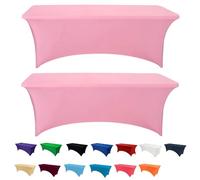 RAYNEAY 6FT Stretch Tablecloth for Craft, 2 Pack Pink Spandex Stretch Table Cloth, Washable and Wrinkle Resistant Market Stall Table Cover for Banquet Folding Table Event Wedding