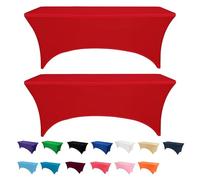 RAYNEAY 6FT Stretch Tablecloth for Craft, 2 Pack Red Spandex Stretch Table Cloth, Washable and Wrinkle Resistant Market Stall Table Cover for Banquet Folding Table Event Wedding