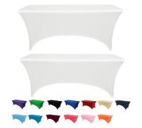 RAYNEAY 6FT Stretch Tablecloth for Craft - 2 Pack Washable White Spandex Table Cloth, Wrinkle Resistant Market Stall Cover for Banquet, Folding Table, Event, Wedding