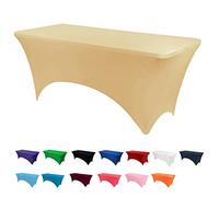 RAYNEAY 6FT Stretch Tablecloth for Craft, Champagne Spandex Stretch Table Cloth, Washable and Wrinkle Resistant Market Stall Table Cover for Banquet Folding Table Event Wedding