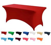 RAYNEAY 6FT Stretch Tablecloth for Craft, Red Spandex Stretch Table Cloth, Washable and Wrinkle Resistant Market Stall Table Cover for Banquet Folding Table Event Wedding