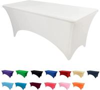 RAYNEAY 8FT Stretch Tablecloth for Craft, White Spandex Stretch Table Cloth, Washable and Wrinkle Resistant Market Stall Table Cover for Banquet Folding Table Event Wedding