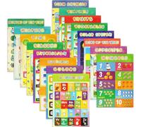 RAYNEAY Educational Posters for Toddlers, 16 Pack Colourful Toddlers Learning Wall Poster with Laminated for Kindergarten Home Education, Includes ABC Alphabet, Science, and Math, A3 Size