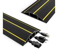 RAYNEAY Floor Cable Protector Outdoor, 3M Heavy Duty Rubber Wire Cable Cover Mat with 3 Cord Channel for Outdoor Cables Hider, Black